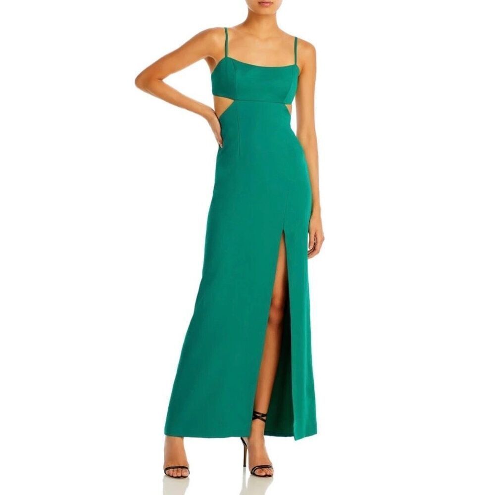 NWT AQUA Formal Green Cutout High Slit Gown Dress 10 Wedding Guest Prom Gala